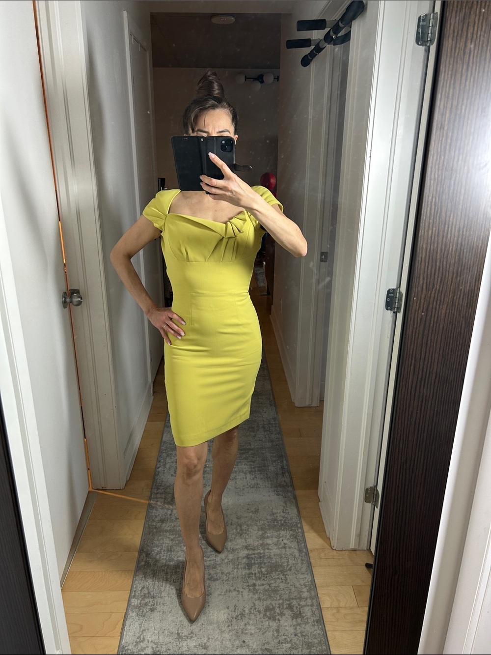 Sandra Angelotti Structured Dress | Yellow Green | Size 30 / 00